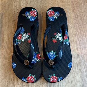 Tory Burch Black Floral Sandals